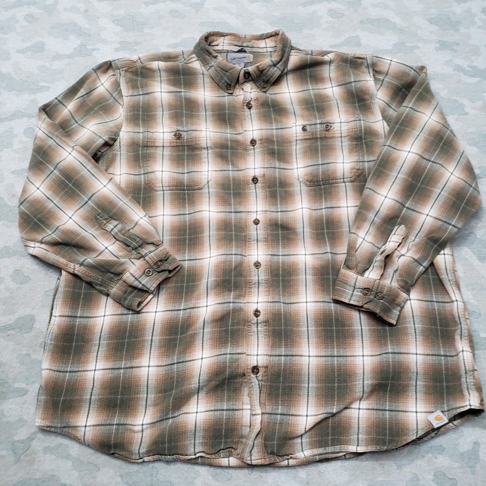 Carhartt Shirt Mens 3XLT Green Plaid Relaxed Fit Flannel Long Sleeve Button-Up